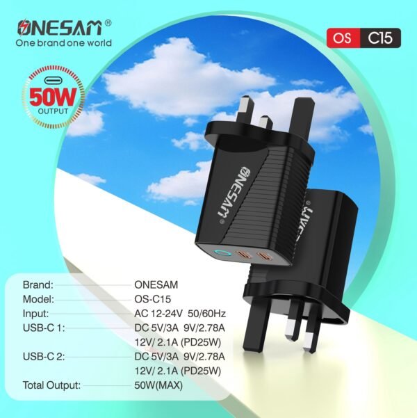 Onesam PD safe charger 50W output 2 TC (OS-C15) - Image 3