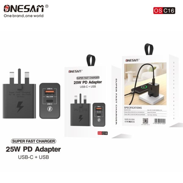 Onesam Super fast charger 25W PD (USB C + USB) (OS-CY16)