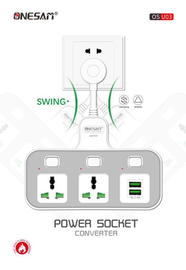 Onesam Power socket 2USB + 2 Electric -3000W (OS-U03) - Image 3