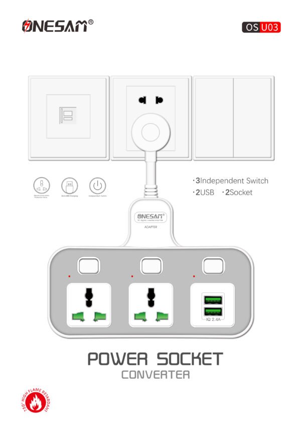 Onesam Power socket 2USB + 2 Electric -3000W (OS-U03) - Image 4